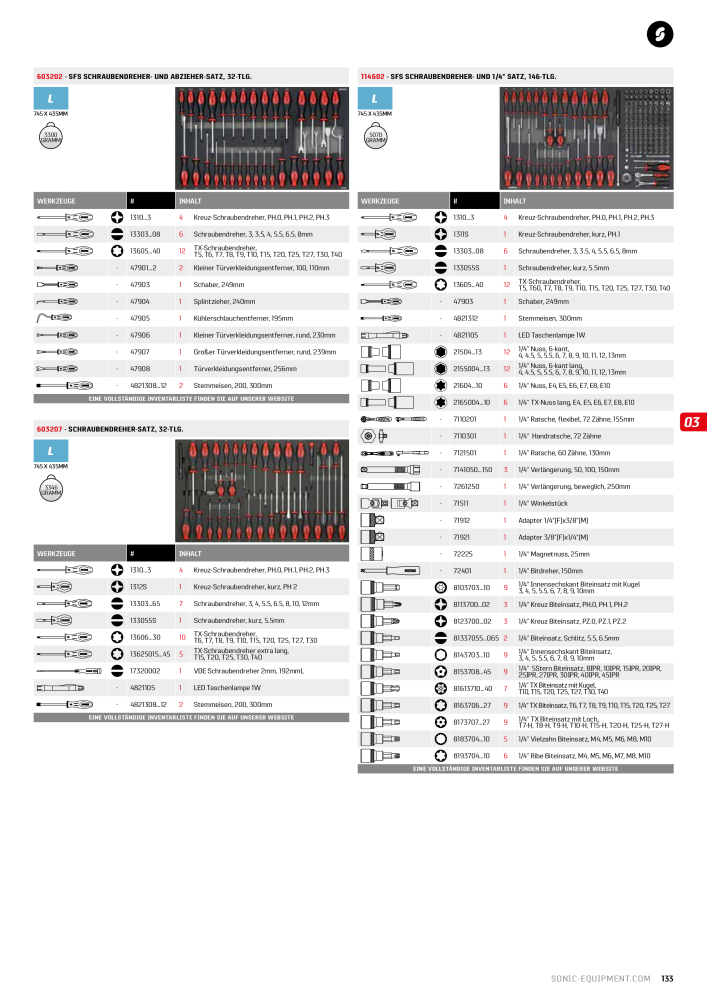 Sonic Equipment Hauptkatalog Werkzeugwagen NO.: 134 - Page 135