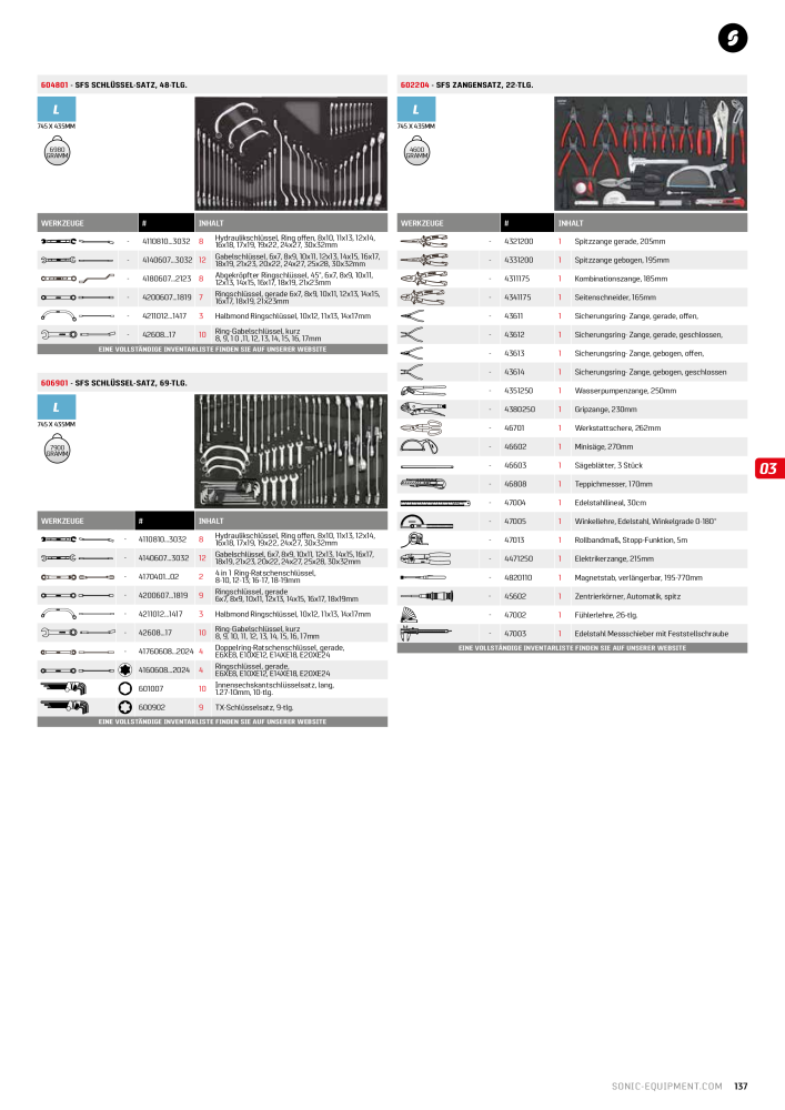 Sonic Equipment Hauptkatalog Werkzeugwagen NR.: 134 - Seite 139