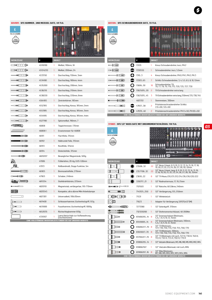 Sonic Equipment Hauptkatalog Werkzeugwagen NR.: 134 - Seite 143