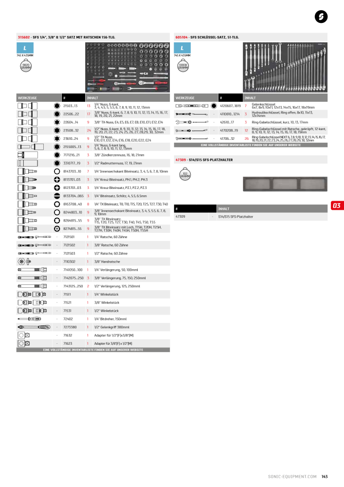 Sonic Equipment Hauptkatalog Werkzeugwagen NO.: 134 - Page 145