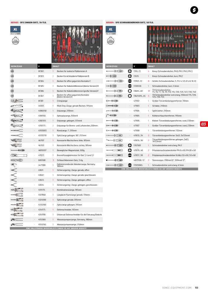 Sonic Equipment Hauptkatalog Werkzeugwagen NR.: 134 - Seite 153