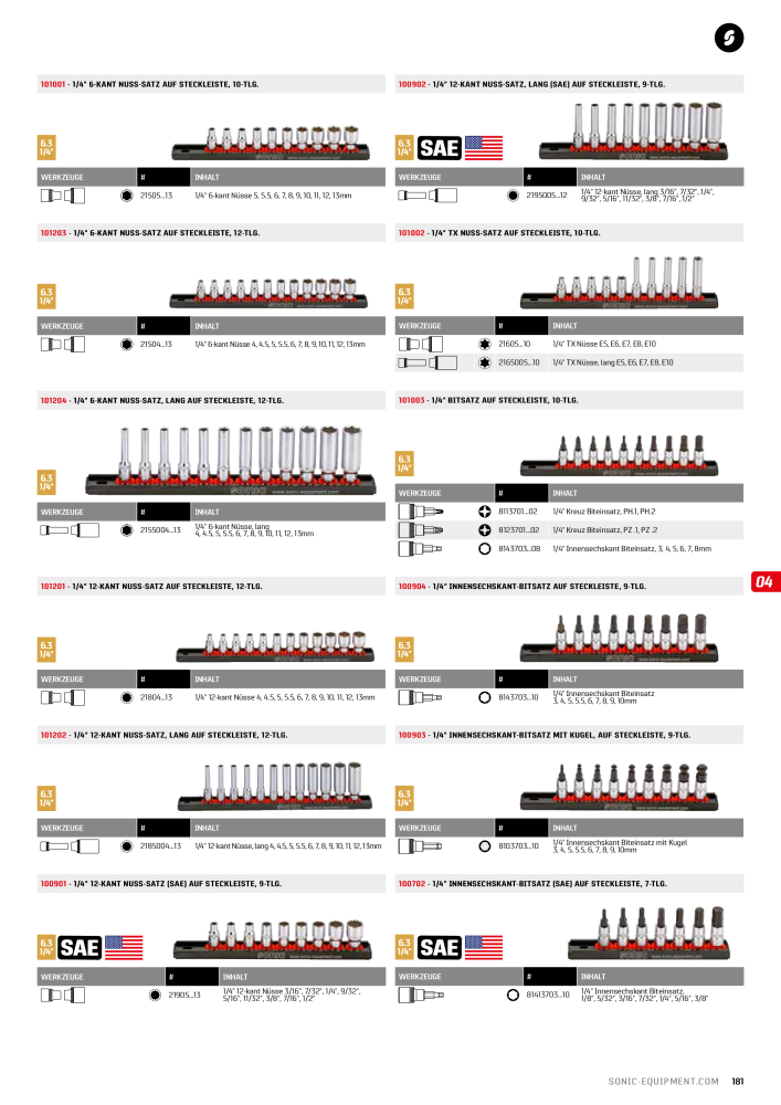 Sonic Equipment Hauptkatalog Werkzeugwagen NO.: 134 - Page 183