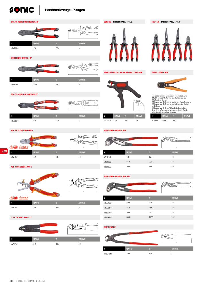 Sonic Equipment Hauptkatalog Werkzeugwagen NR.: 134 - Seite 218