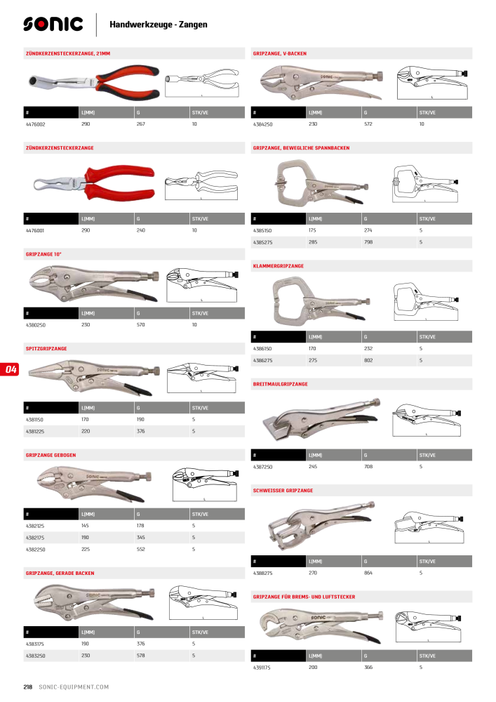 Sonic Equipment Hauptkatalog Werkzeugwagen NR.: 134 - Seite 220