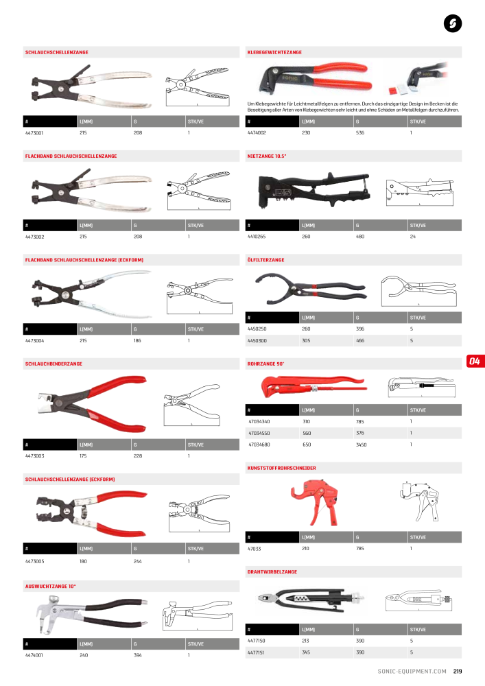 Sonic Equipment Hauptkatalog Werkzeugwagen NR.: 134 - Seite 221