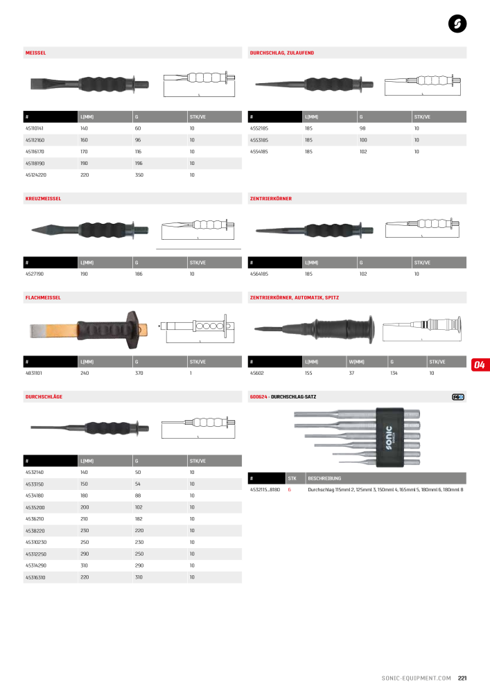 Sonic Equipment Hauptkatalog Werkzeugwagen NR.: 134 - Seite 223