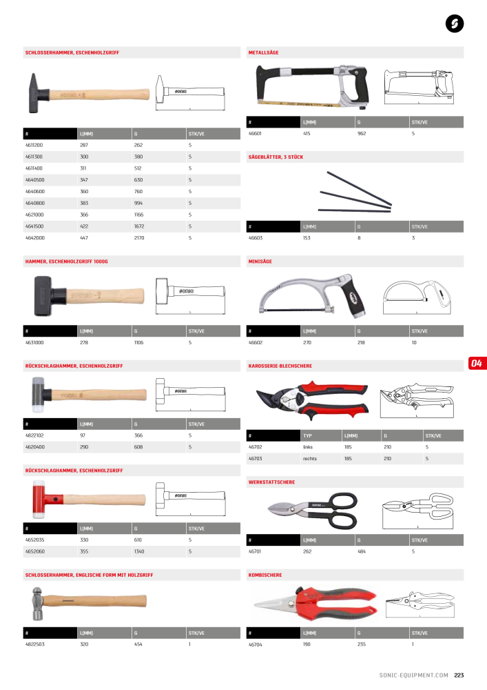 Sonic Equipment Hauptkatalog Werkzeugwagen NR.: 134 - Seite 225