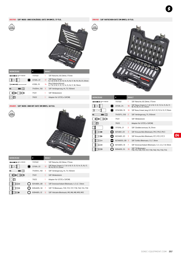 Sonic Equipment Hauptkatalog Werkzeugwagen NR.: 134 - Seite 259