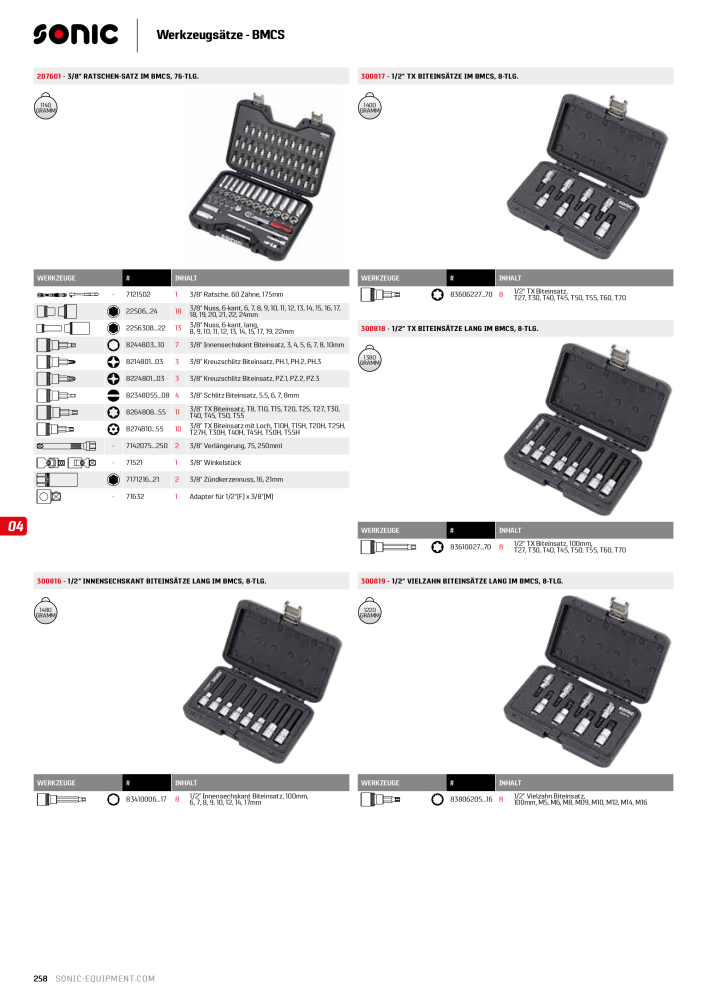 Sonic Equipment Hauptkatalog Werkzeugwagen NR.: 134 - Seite 260