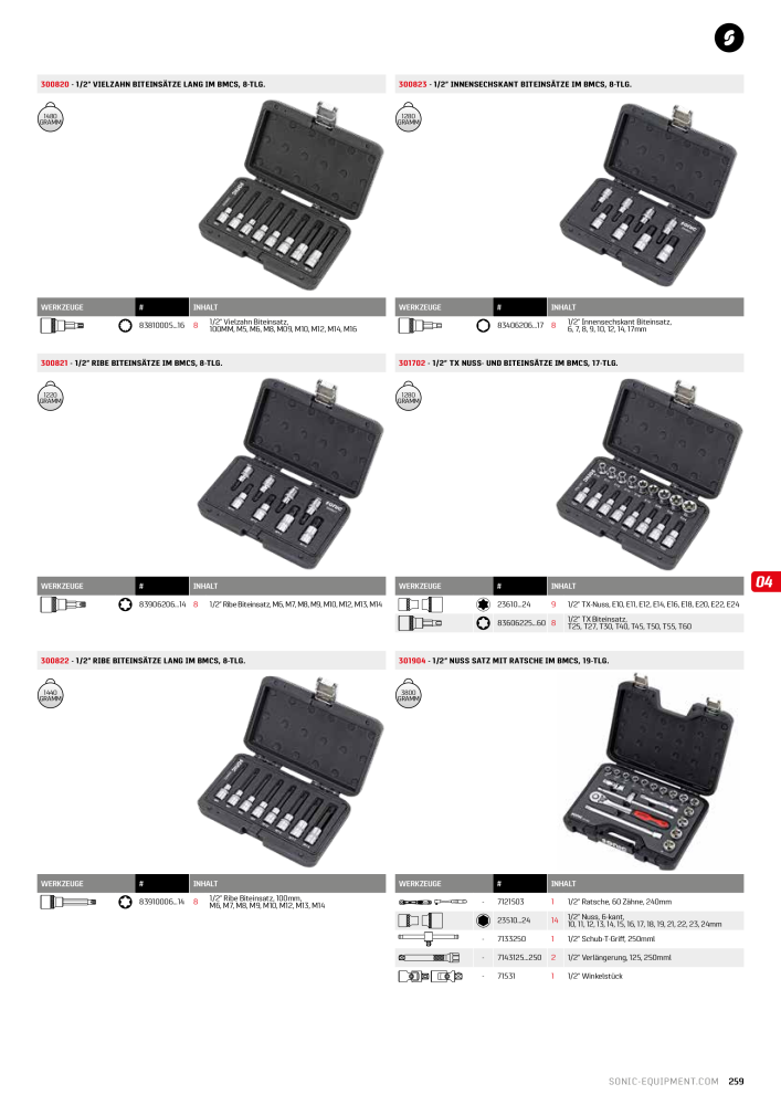 Sonic Equipment Hauptkatalog Werkzeugwagen NR.: 134 - Seite 261