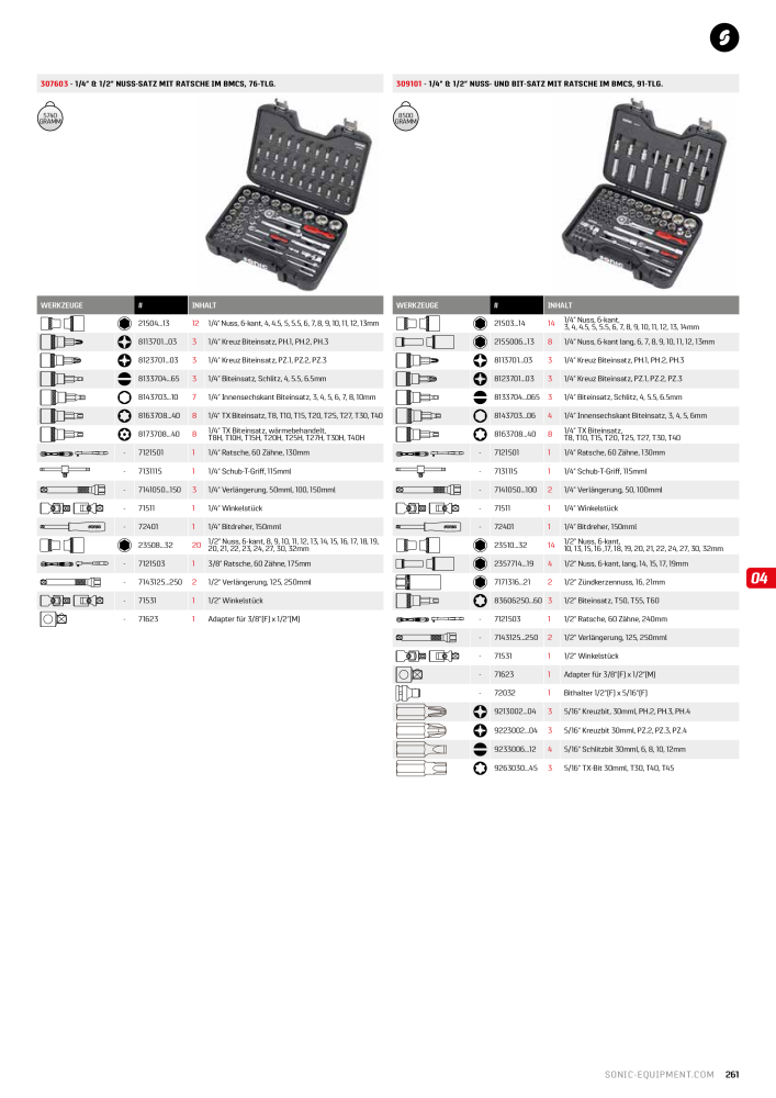 Sonic Equipment Hauptkatalog Werkzeugwagen NR.: 134 - Seite 263