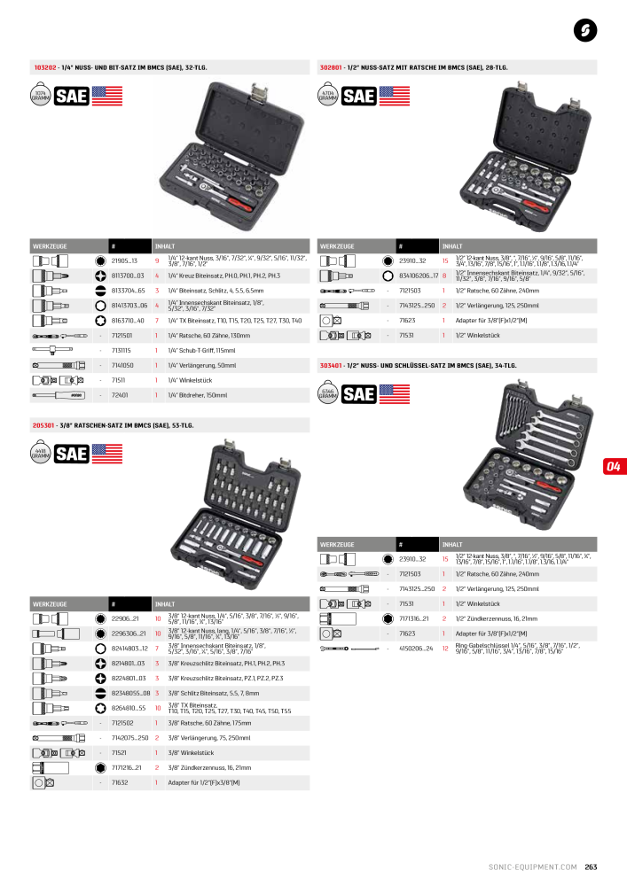 Sonic Equipment Hauptkatalog Werkzeugwagen NR.: 134 - Seite 265