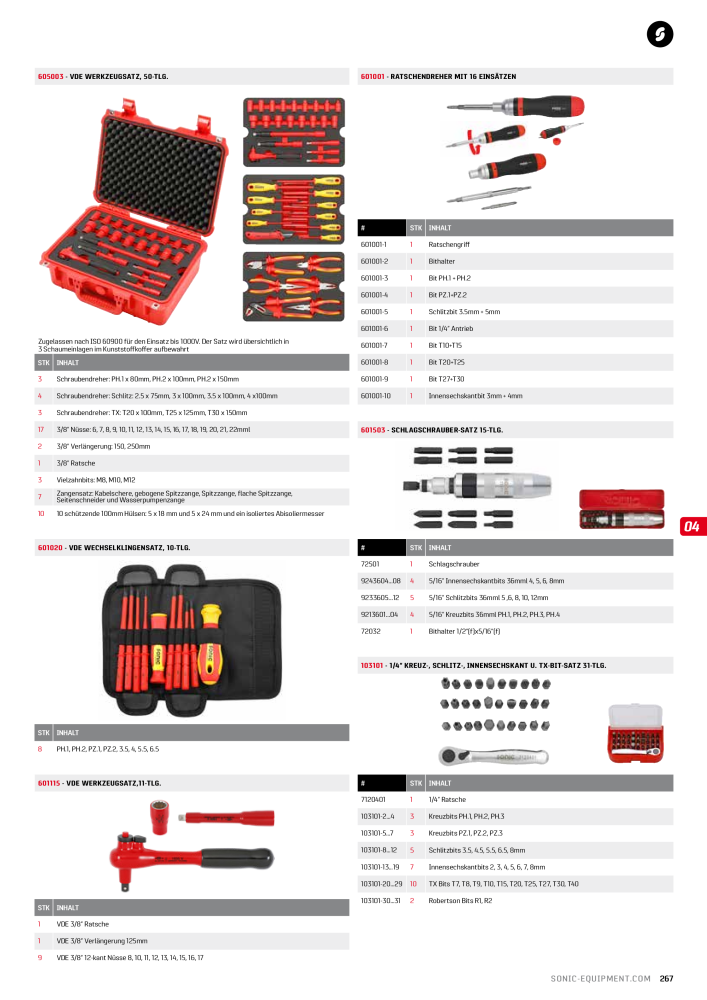 Sonic Equipment Hauptkatalog Werkzeugwagen NR.: 134 - Seite 269