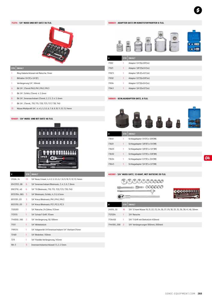 Sonic Equipment Hauptkatalog Werkzeugwagen NR.: 134 - Seite 271