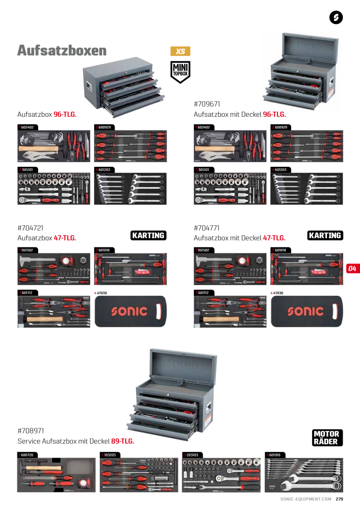 Sonic Equipment Hauptkatalog Werkzeugwagen NR.: 134 - Seite 281