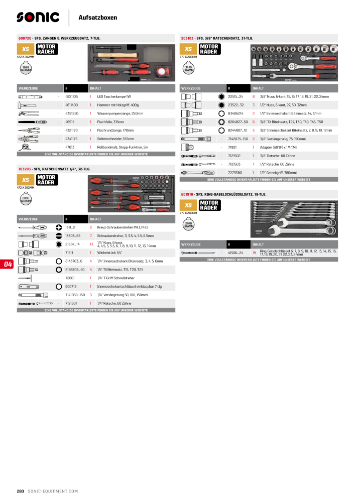 Sonic Equipment Hauptkatalog Werkzeugwagen NR.: 134 - Seite 282