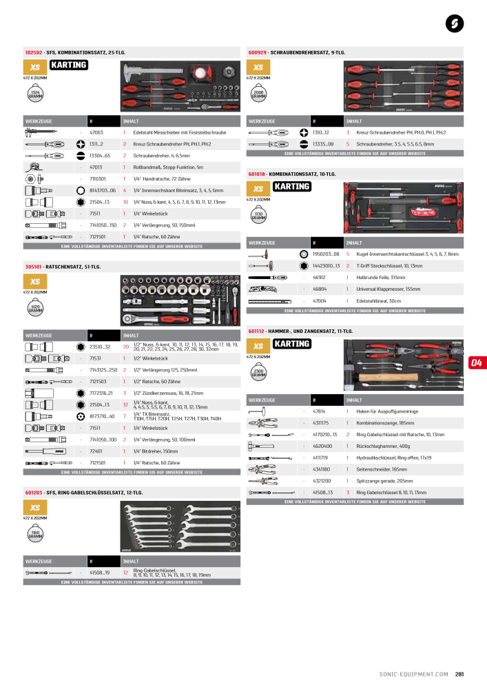 Sonic Equipment Hauptkatalog Werkzeugwagen NR.: 134 - Seite 283