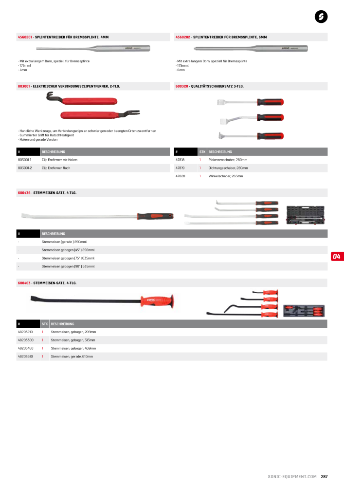 Sonic Equipment Hauptkatalog Werkzeugwagen NR.: 134 - Seite 289