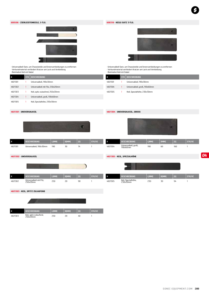 Sonic Equipment Hauptkatalog Werkzeugwagen NR.: 134 - Seite 291