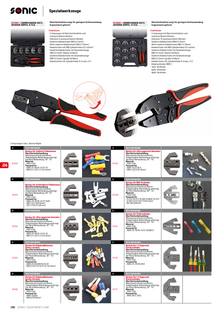 Sonic Equipment Hauptkatalog Werkzeugwagen NR.: 134 - Seite 292