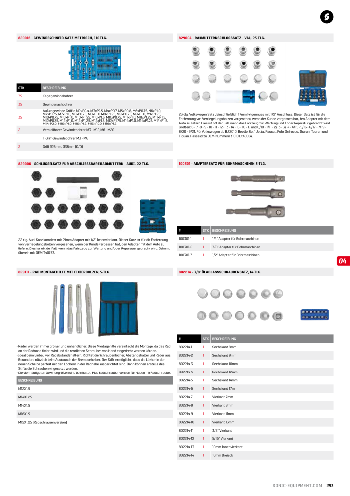 Sonic Equipment Hauptkatalog Werkzeugwagen NR.: 134 - Seite 295