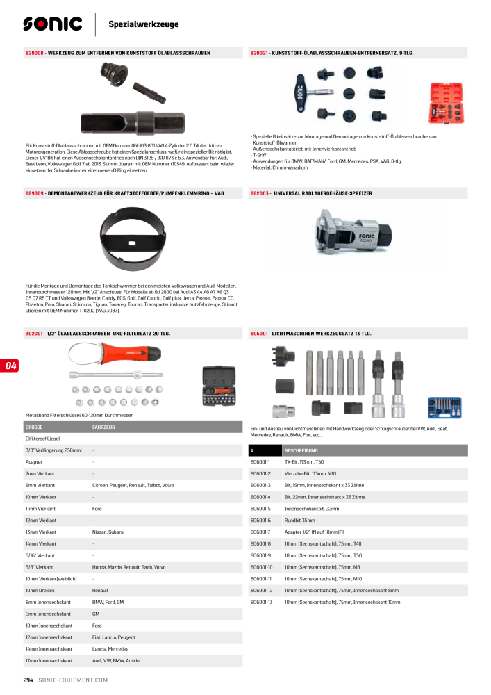 Sonic Equipment Hauptkatalog Werkzeugwagen NO.: 134 - Page 296