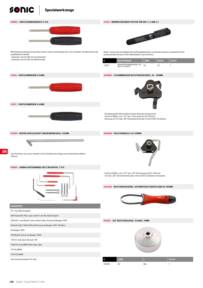 Sonic Equipment Hauptkatalog Werkzeugwagen NR.: 134 - Seite 298