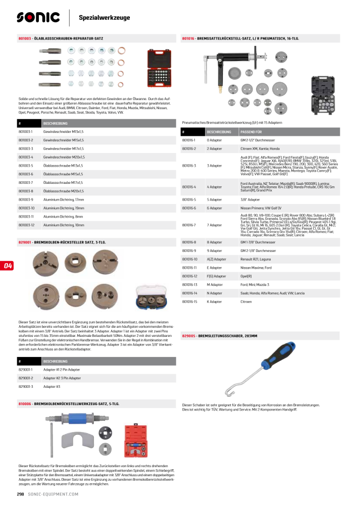 Sonic Equipment Hauptkatalog Werkzeugwagen NO.: 134 - Page 300