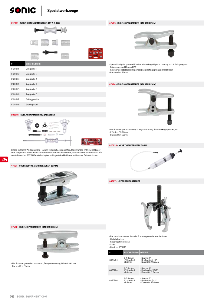 Sonic Equipment Hauptkatalog Werkzeugwagen NR.: 134 - Seite 304