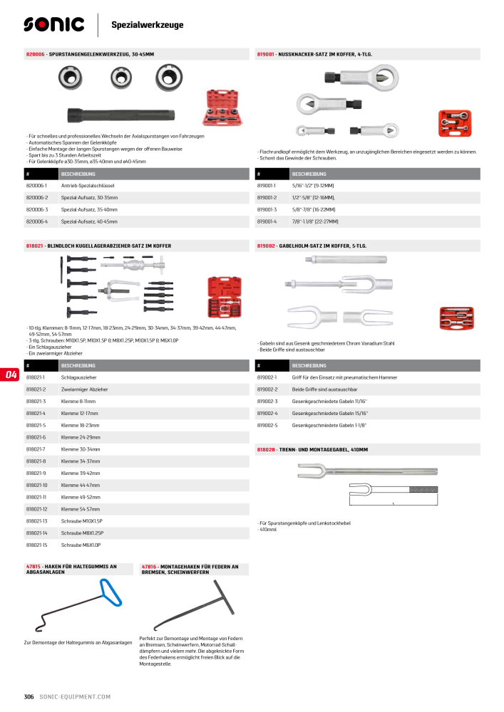 Sonic Equipment Hauptkatalog Werkzeugwagen NR.: 134 - Seite 308