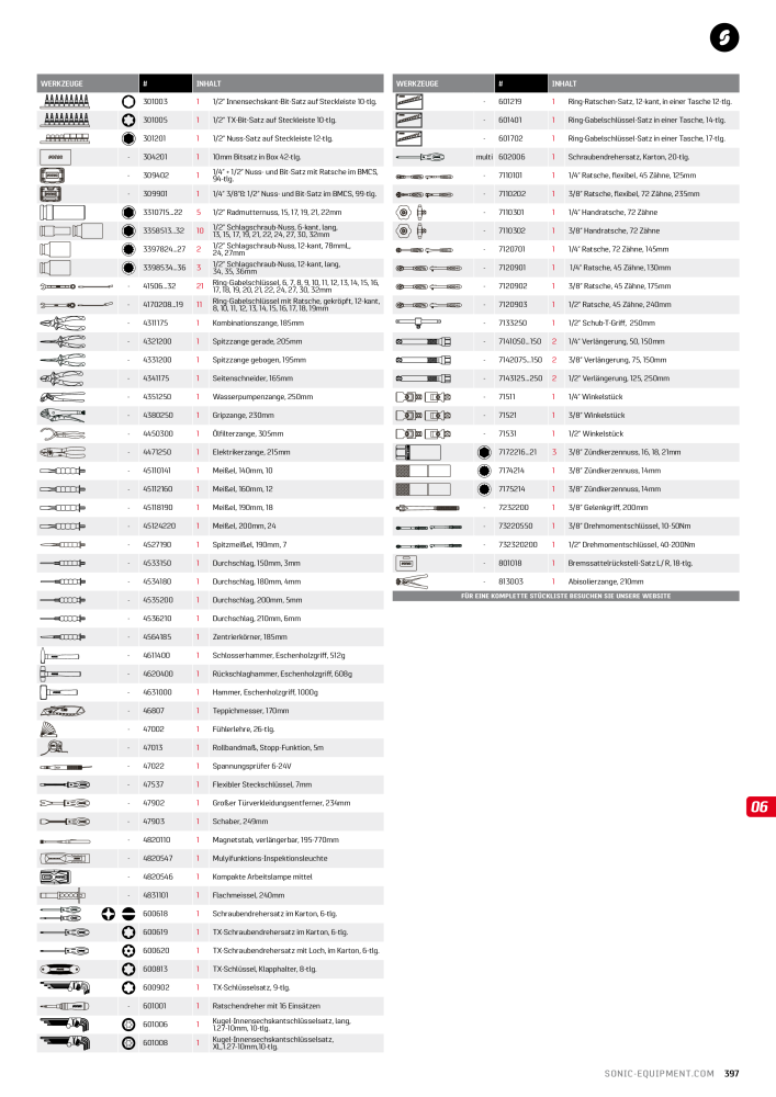 Sonic Equipment Hauptkatalog Werkzeugwagen NR.: 134 - Seite 399