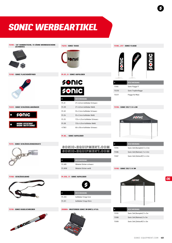 Sonic Equipment Hauptkatalog Werkzeugwagen NR.: 134 - Seite 403