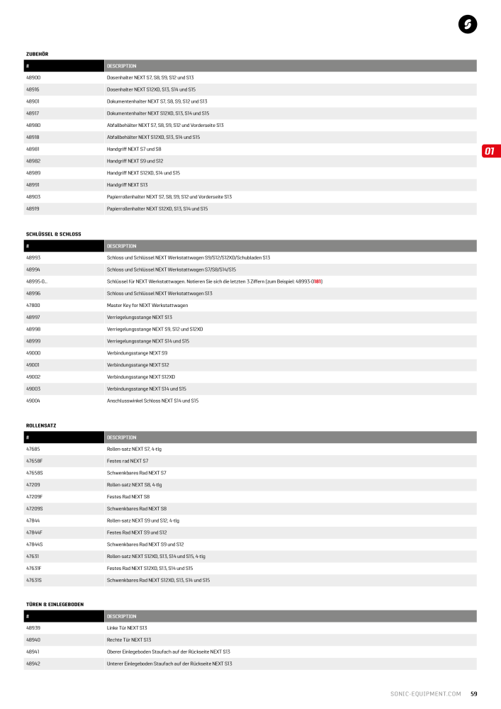 Sonic Equipment Hauptkatalog Werkzeugwagen NR.: 134 - Seite 61