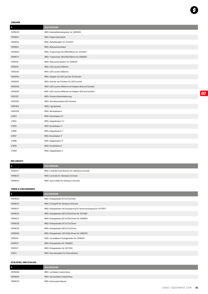 Sonic Equipment Hauptkatalog Werkzeugwagen NR.: 134 - Seite 87