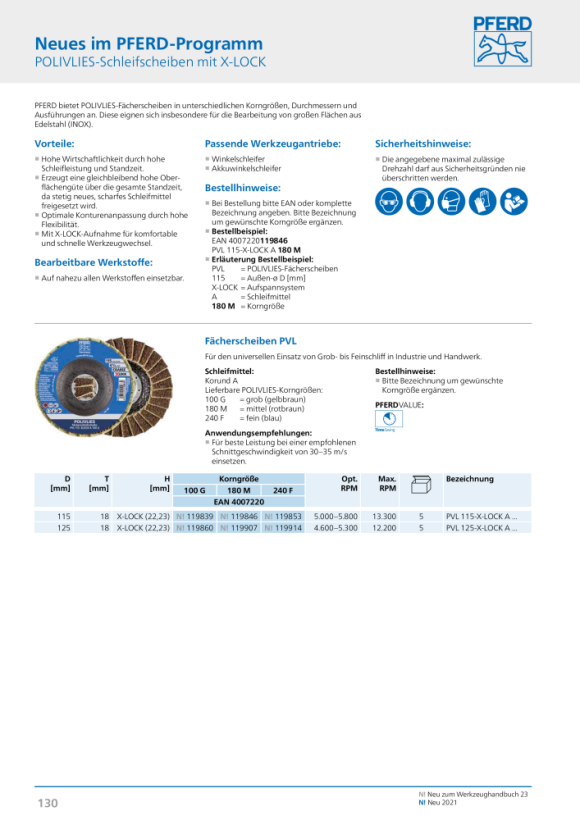 PFERD POLIVLIES lamellenschijf PVL 125-X-LOCK A 100 G 44694211