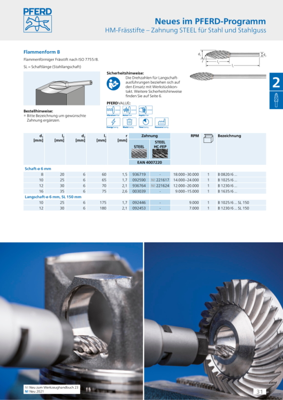 PFERD HM-frees B 1025/6 STAAL HC-FEP 21103290