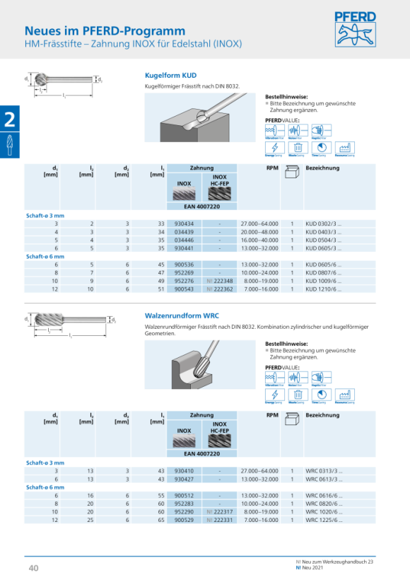 PFERD HM-frees KUD 1210/6 INOX HC-FEP 21112881