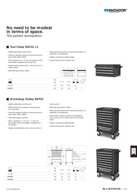 MATADOR RATIO Workshop Trolley, empty 8 drawers 1030x470x785mm 8163 0030