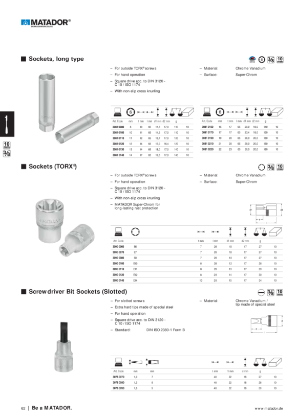 MATADOR Bit Socket 10 (3/8) 6x92 3078 1060