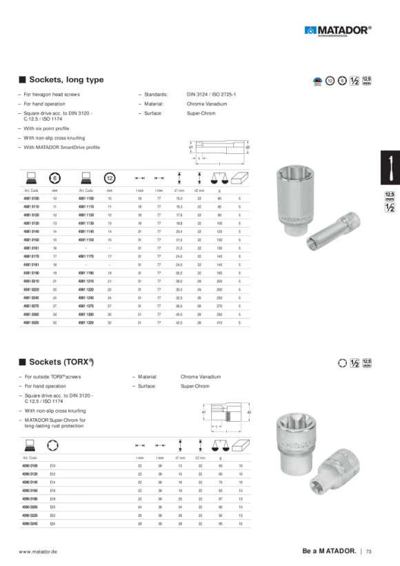 MATADOR Socket, 6 pt. 12,5 (1/2) 16mm 4081 0161