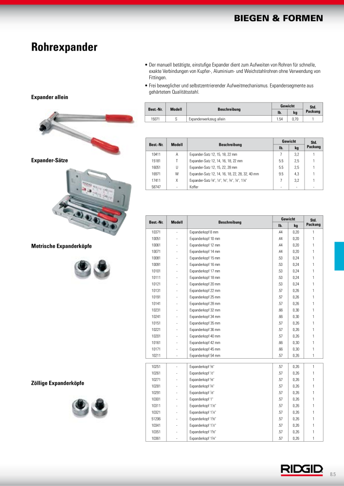 RIDGID Hauptkatalog Hand- und Elektrowerkzeuge NR.: 1750 - Seite 125