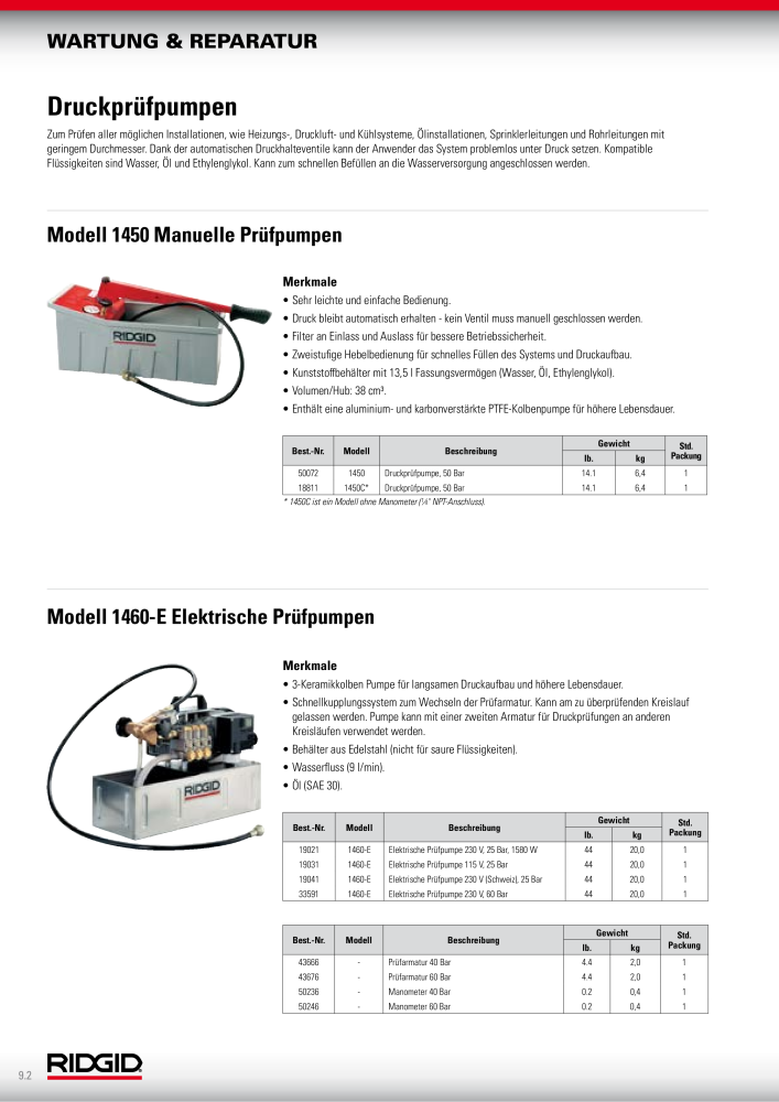 RIDGID Hauptkatalog Hand- und Elektrowerkzeuge NR.: 1750 - Seite 134