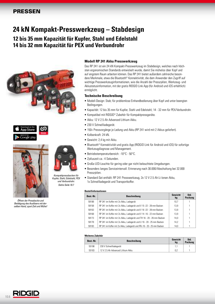 RIDGID Hauptkatalog Hand- und Elektrowerkzeuge NR.: 1750 - Seite 144