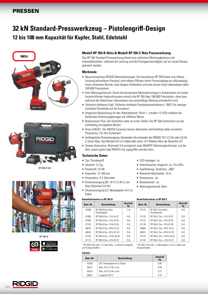 RIDGID Hauptkatalog Hand- und Elektrowerkzeuge NR.: 1750 - Seite 146