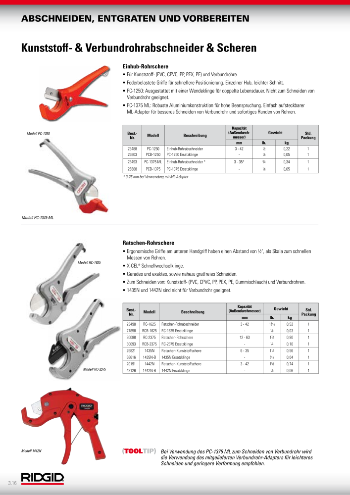 RIDGID Hauptkatalog Hand- und Elektrowerkzeuge NR.: 1750 - Seite 44