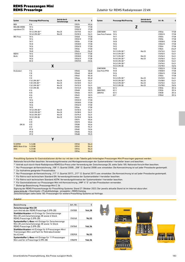 REMS Hauptkatalog Rohrbearbeitung NR.: 1937 - Side 183