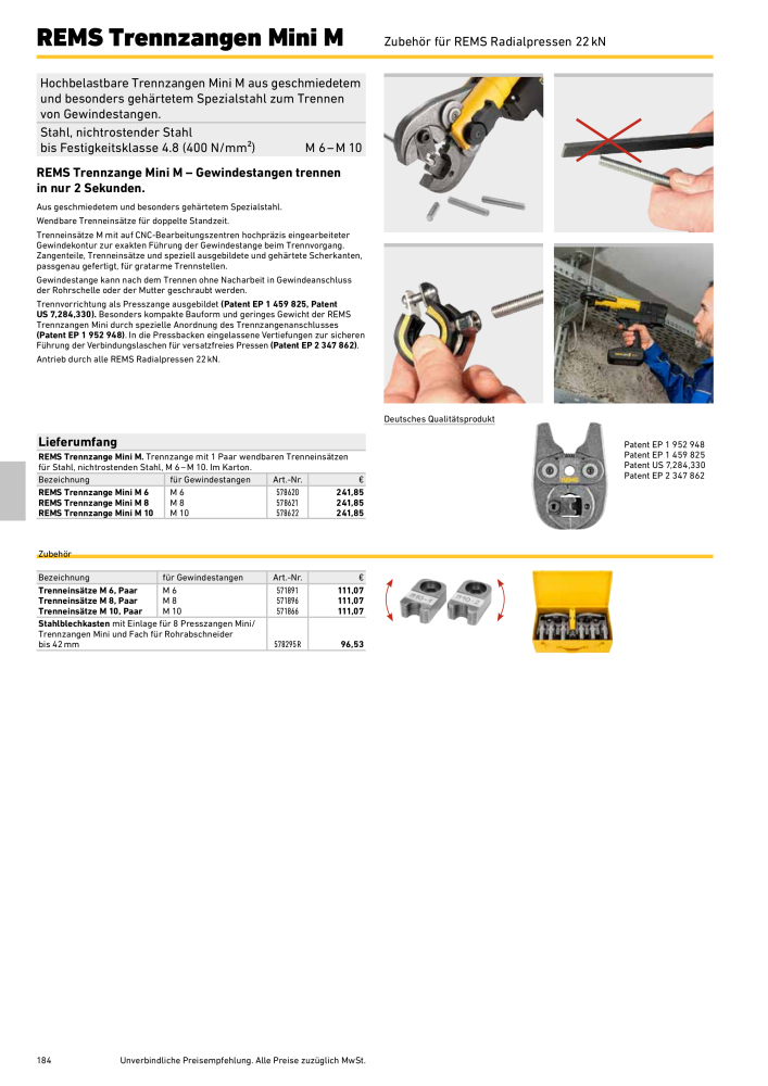 REMS Hauptkatalog Rohrbearbeitung NR.: 1937 - Pagina 184