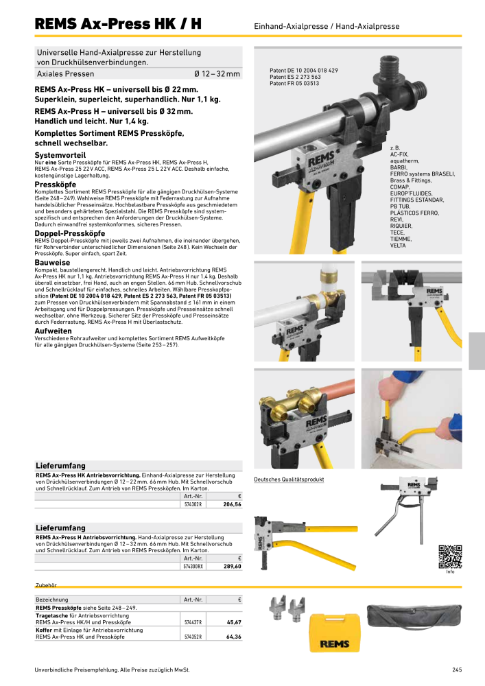 REMS Hauptkatalog Rohrbearbeitung NR.: 1937 - Pagina 245