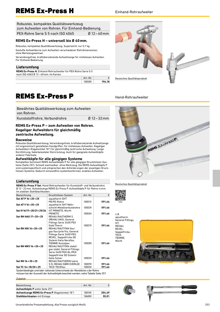 REMS Hauptkatalog Rohrbearbeitung NR.: 1937 - Side 253