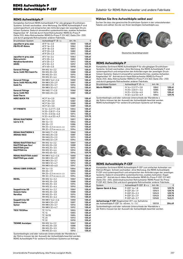 REMS Hauptkatalog Rohrbearbeitung Č. 1937 - Strana 257